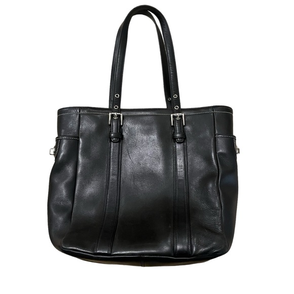 VINTAGE COACH Hamptons Black Leather Tote  Shoulder Bag #8E92 🖤 - Picture 2 of 9